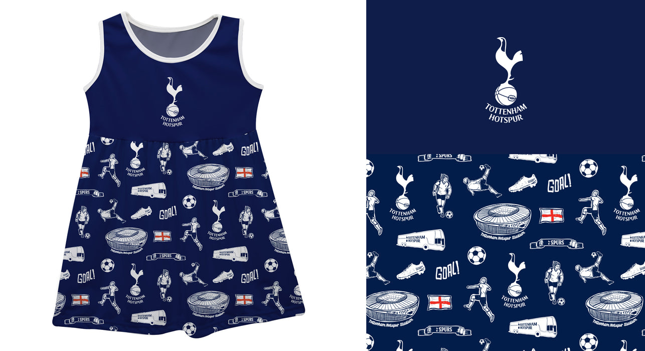 Tottenham Hotspur Sleeveless Tank Dress Girls Navy Logo & Repeat Print Hand Sketched Vive La Fete Impressions Artwork - Vive La Fête - Online Apparel Store