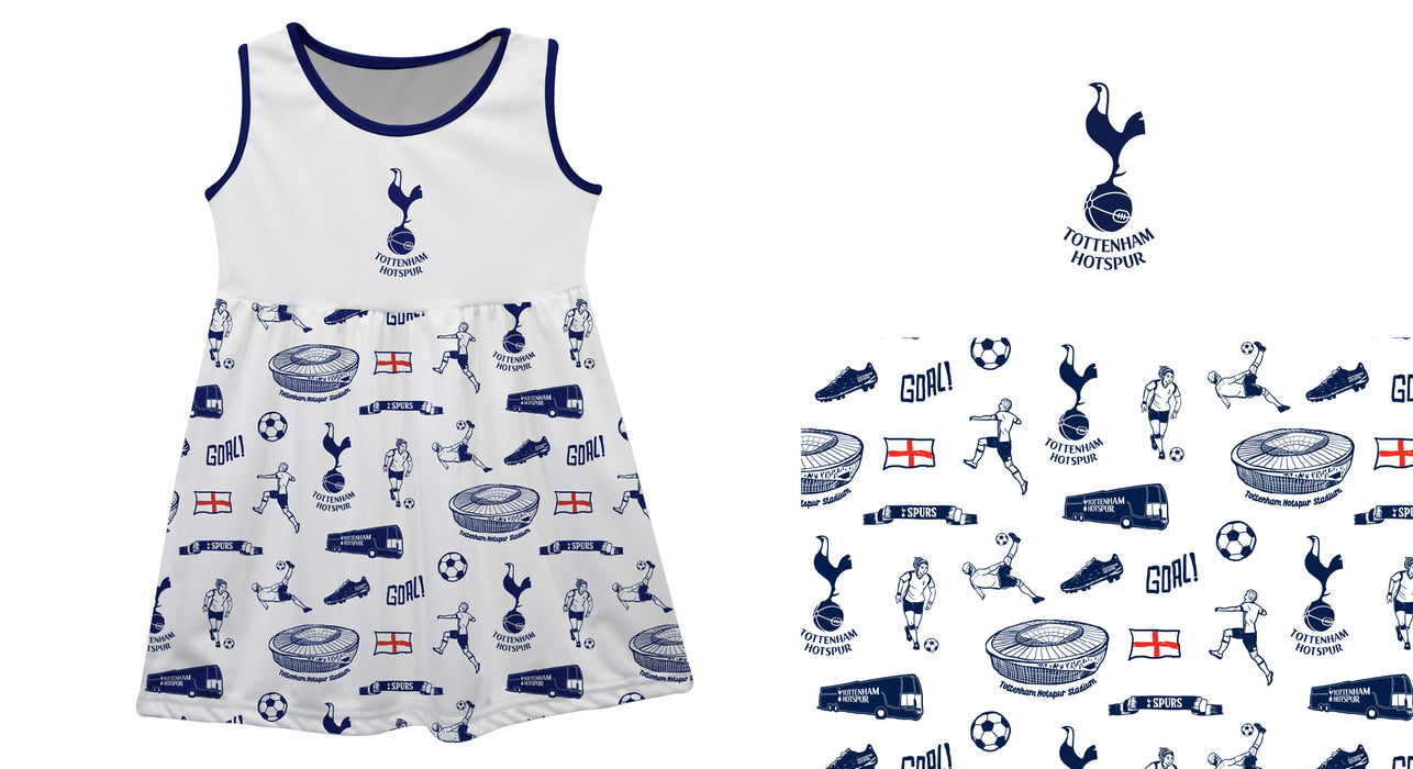 Tottenham Hotspur Sleeveless Tank Dress Girls White Logo & Repeat Print Hand Sketched Vive La Fete Impressions Artwork - Vive La Fête - Online Apparel Store