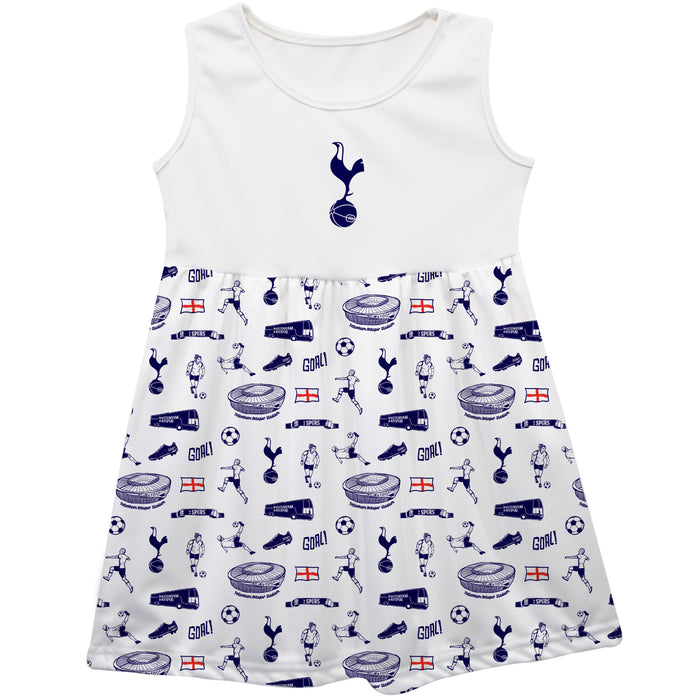 Tottenham Hotspur Girls Repeat Print Impressions White Sleeveless Tank Dress
