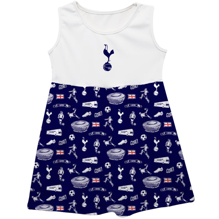 Tottenham Hotspur Girls Repeat Print Impressions Navy Sleeveless Tank Dress