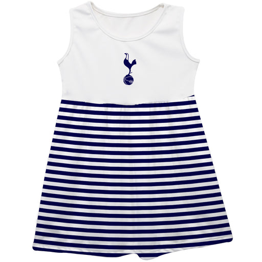 Tottenham Hotspur Girls White Sleeveless Tank Dress Navy Stripes on Skirt