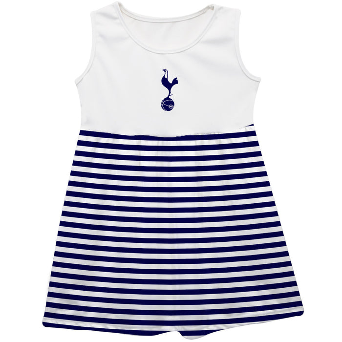 Tottenham Hotspur Girls White Sleeveless Tank Dress Navy Stripes on Skirt