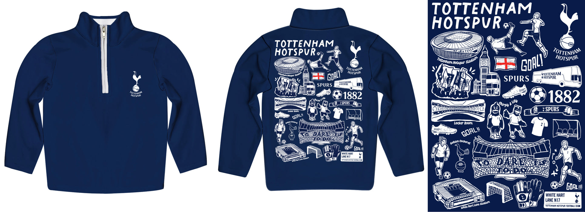 Totenham Hand Sketched Vive La Fete Impressions Artwork Navy Boys Quarter Zip Pullover - Vive La Fête - Online Apparel Store