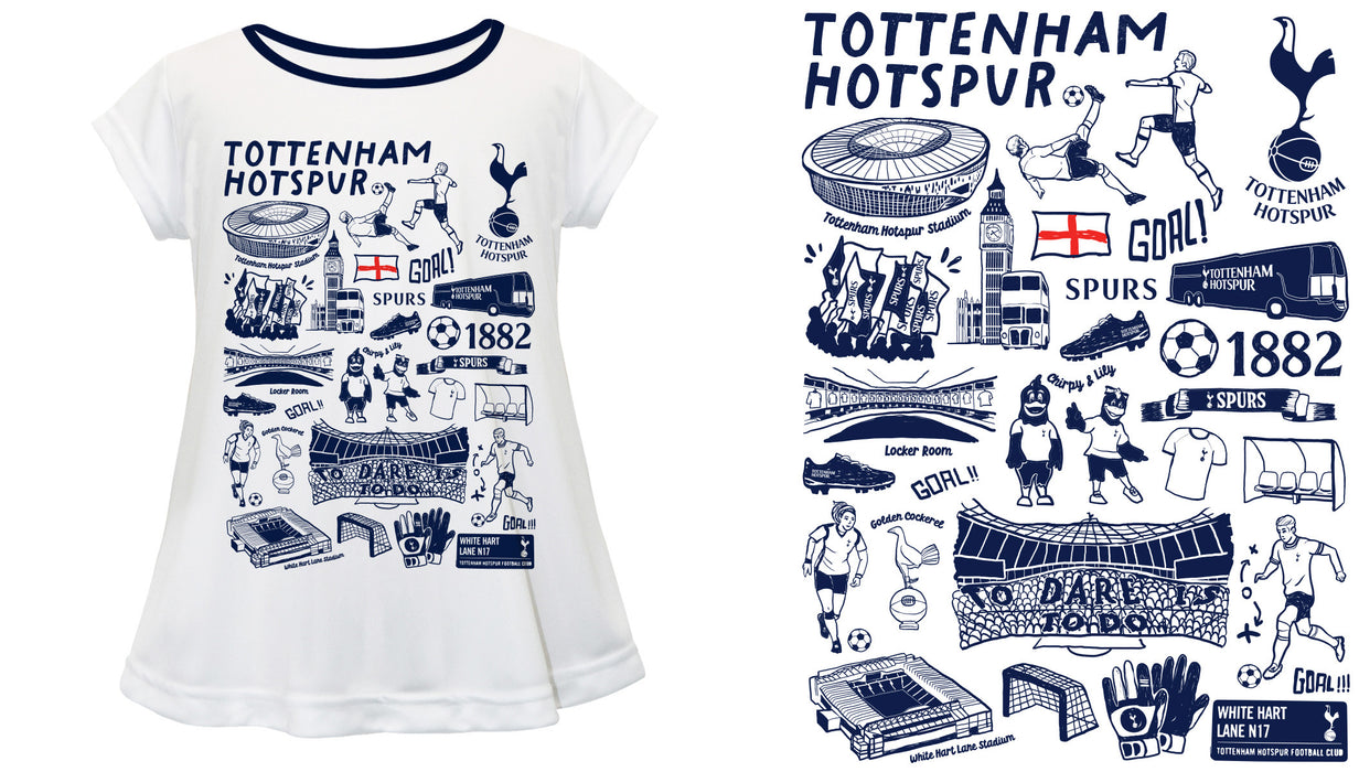 Tottenham Hotspur Hand Sketched Impressions Artwork White Short Sleeve Top - Vive La Fête - Online Apparel Store