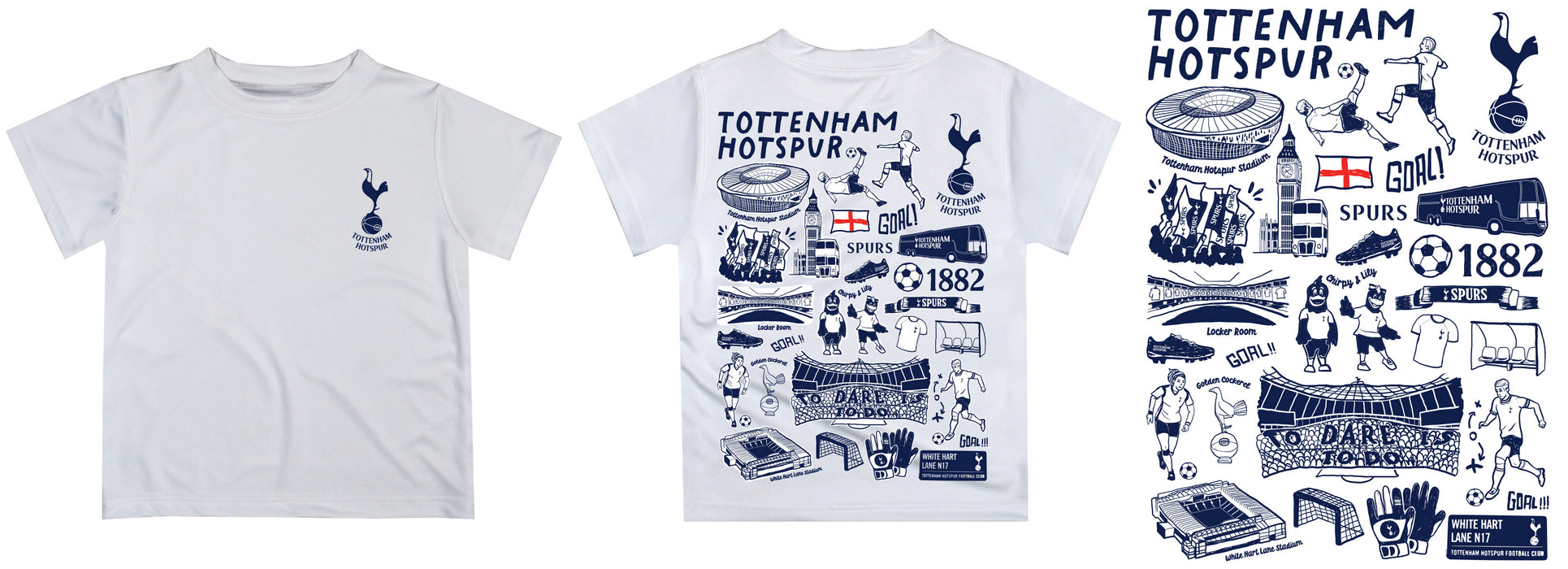 Tottenham Hotspur Hand Sketched Vive La Fete Impressions Artwork Boys White Short Sleeve Tee Shirt - Vive La Fête - Online Apparel Store