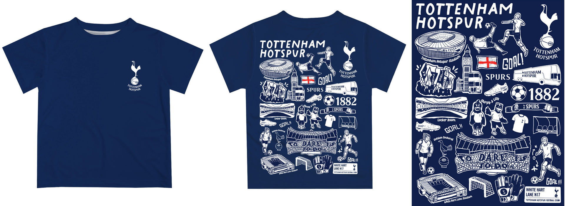 Tottenham Hotspur Hand Sketched Vive La Fete Impressions Artwork Boys Navy Short Sleeve Tee Shirt - Vive La Fête - Online Apparel Store