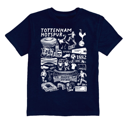 Tottenham Hotspur Impressions Artwork Boys Navy Cotton Short Sleeve Tee