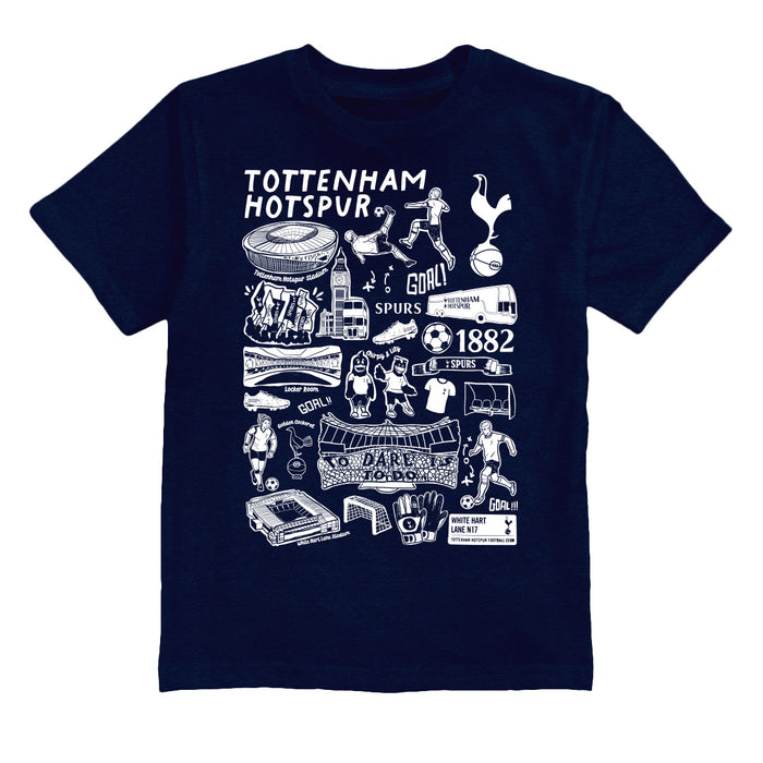 Tottenham Hotspur Impressions Artwork Boys Navy Cotton Short Sleeve Tee