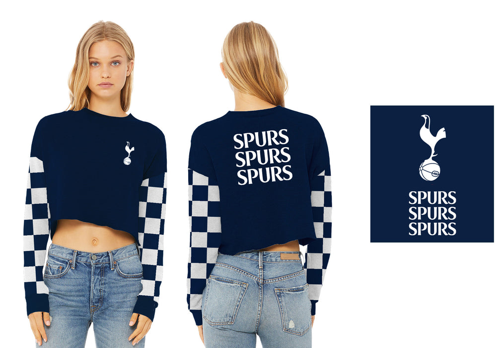 Tottenham Women Navy Cropped Crew Neck With Color Block - Vive La Fête - Online Apparel Store