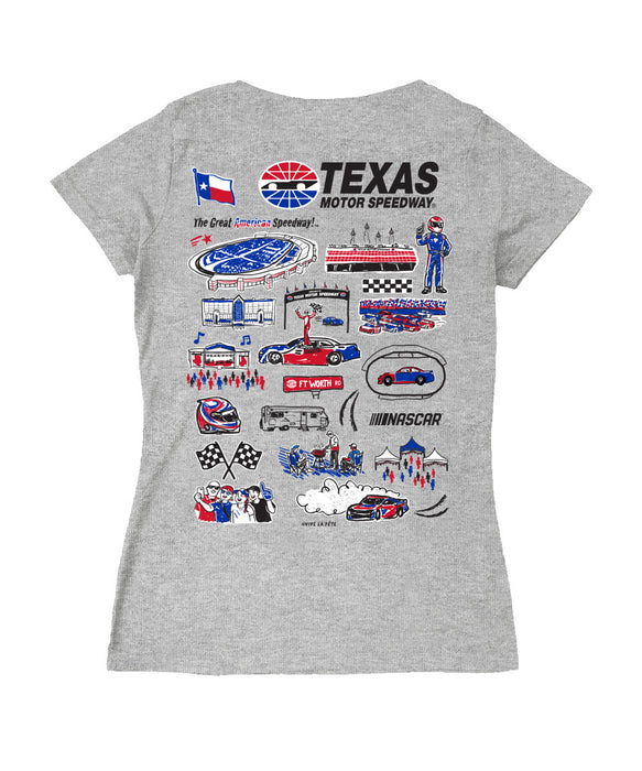 NASCAR Texas Women's V-neck Fitted Cotton T-Shirt Gray - Vive La Fête - Online Apparel Store