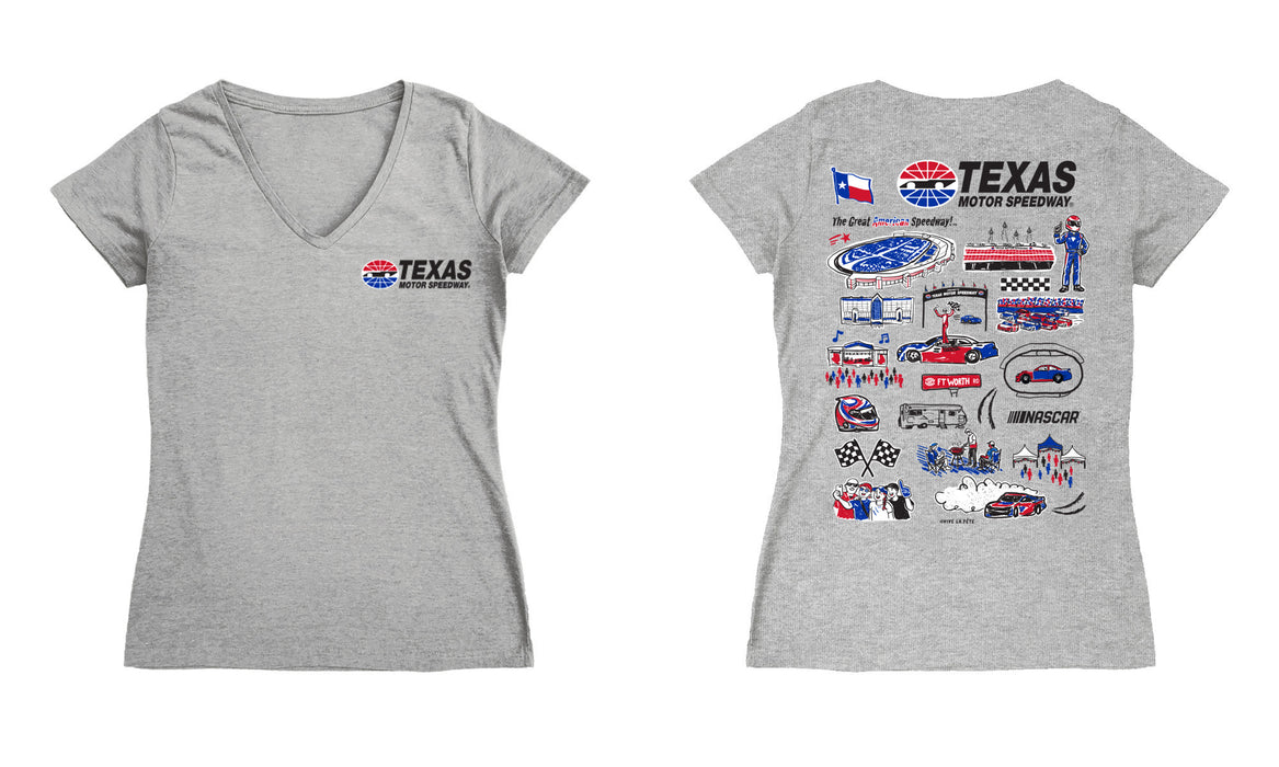 NASCAR Texas Women's V-neck Fitted Cotton T-Shirt Gray - Vive La Fête - Online Apparel Store