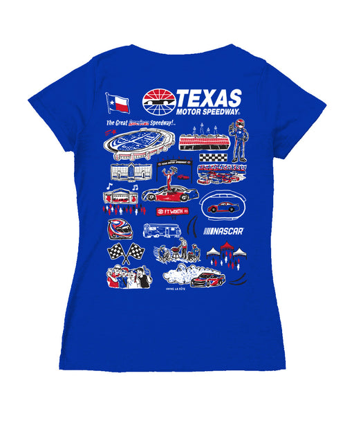 NASCAR Texas Women's V-neck Fitted Cotton T-Shirt Royal - Vive La Fête - Online Apparel Store