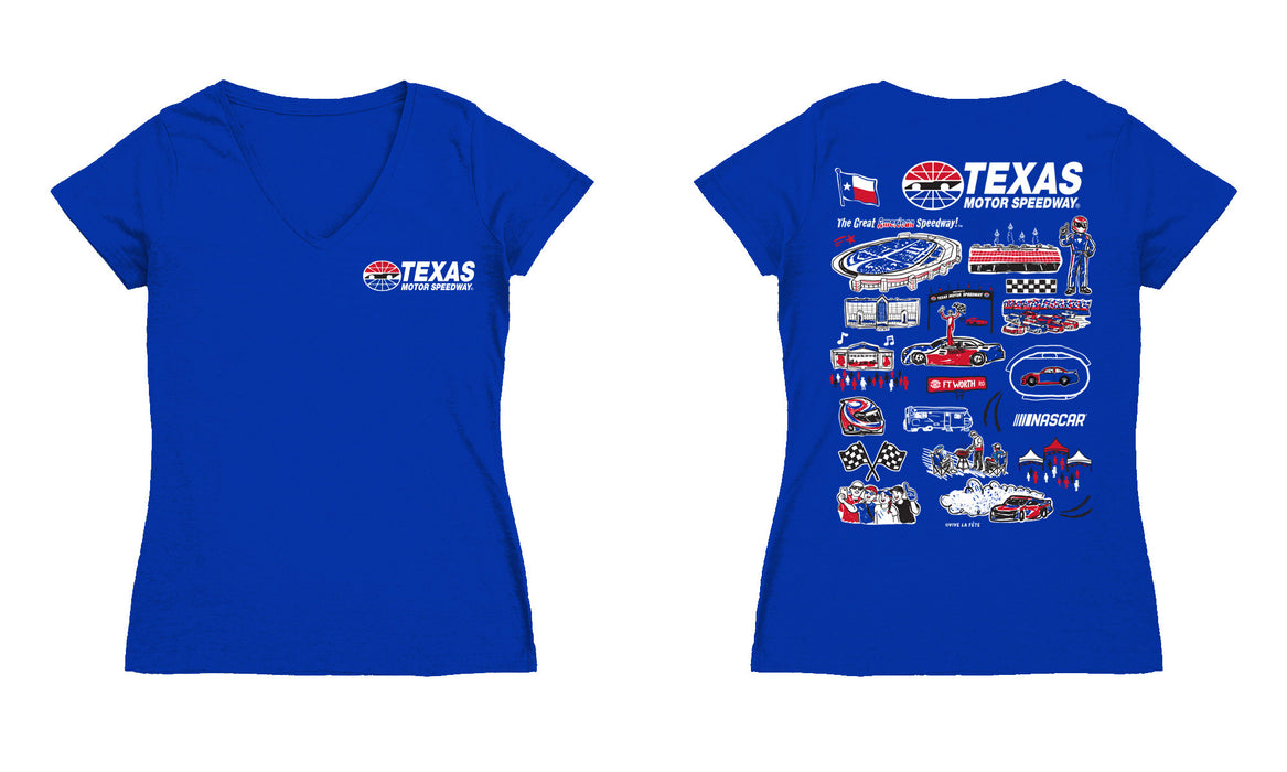NASCAR Texas Women's V-neck Fitted Cotton T-Shirt Royal - Vive La Fête - Online Apparel Store