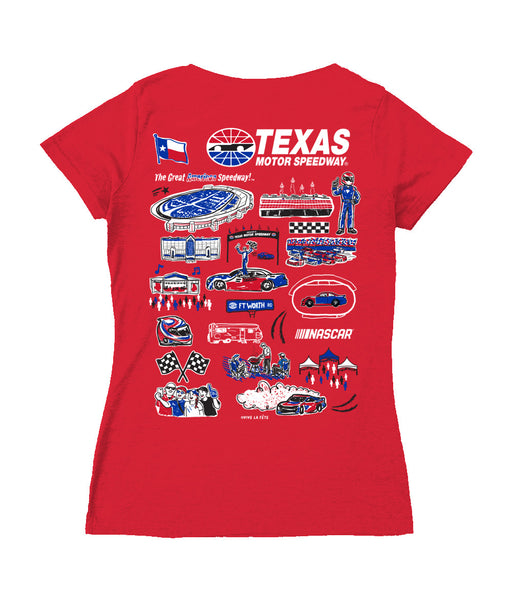 NASCAR Texas Women's V-neck Fitted Cotton T-Shirt Red - Vive La Fête - Online Apparel Store