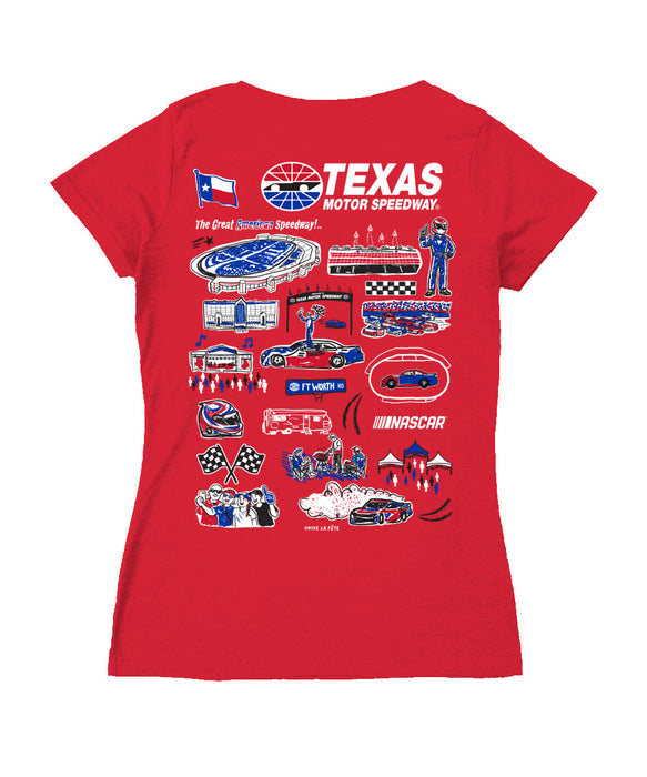 NASCAR Texas Women's V-neck Fitted Cotton T-Shirt Red - Vive La Fête - Online Apparel Store