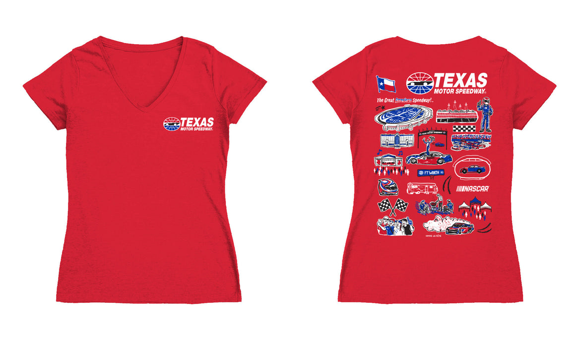 NASCAR Texas Women's V-neck Fitted Cotton T-Shirt Red - Vive La Fête - Online Apparel Store