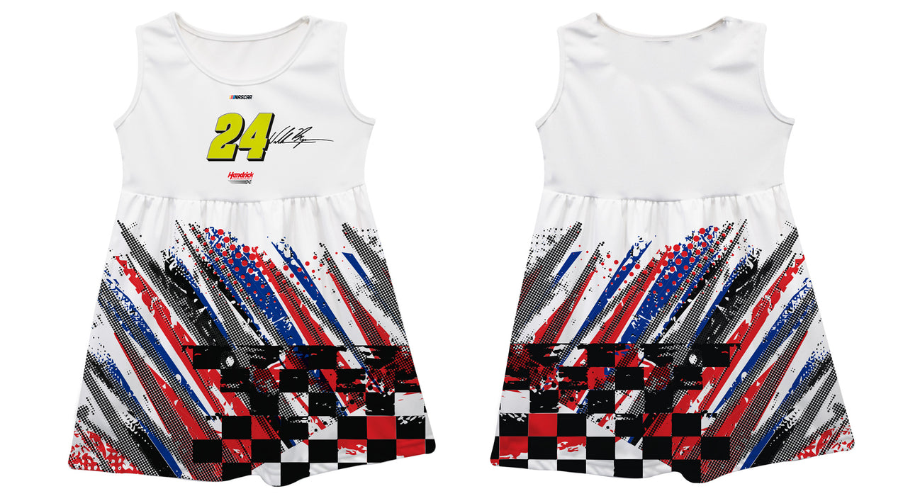 William Byron Nascar Abstract Check Halftones Tank Dress - White