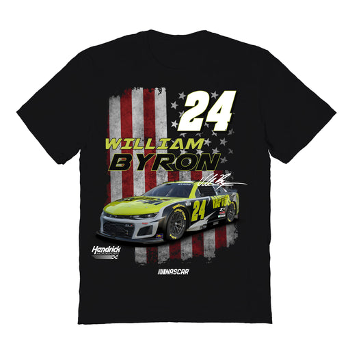 William Byron NASCAR American Flag Cotton T-Shirt - Black