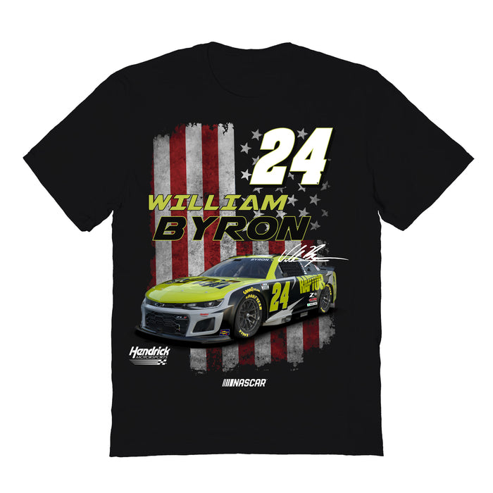 William Byron NASCAR American Flag Cotton T-Shirt - Black