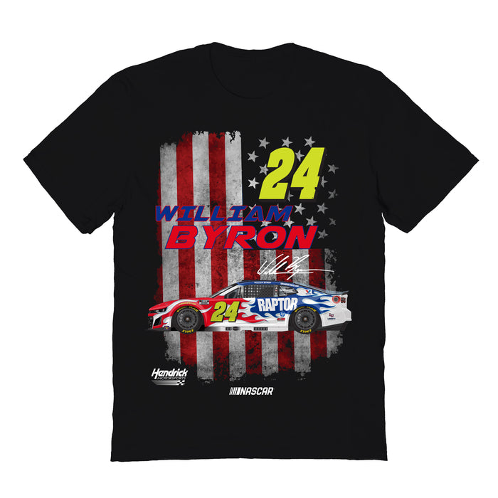 William Byron NASCAR American Flag Cotton T-Shirt - Black