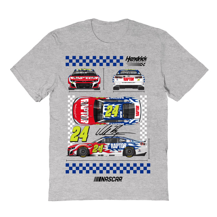 William Byron NASCAR Car View Cotton T-Shirt - Grey