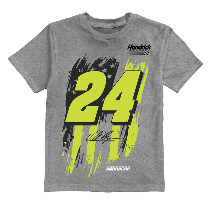 William Byron NASCAR American Flag Cotton T-Shirt - Grey