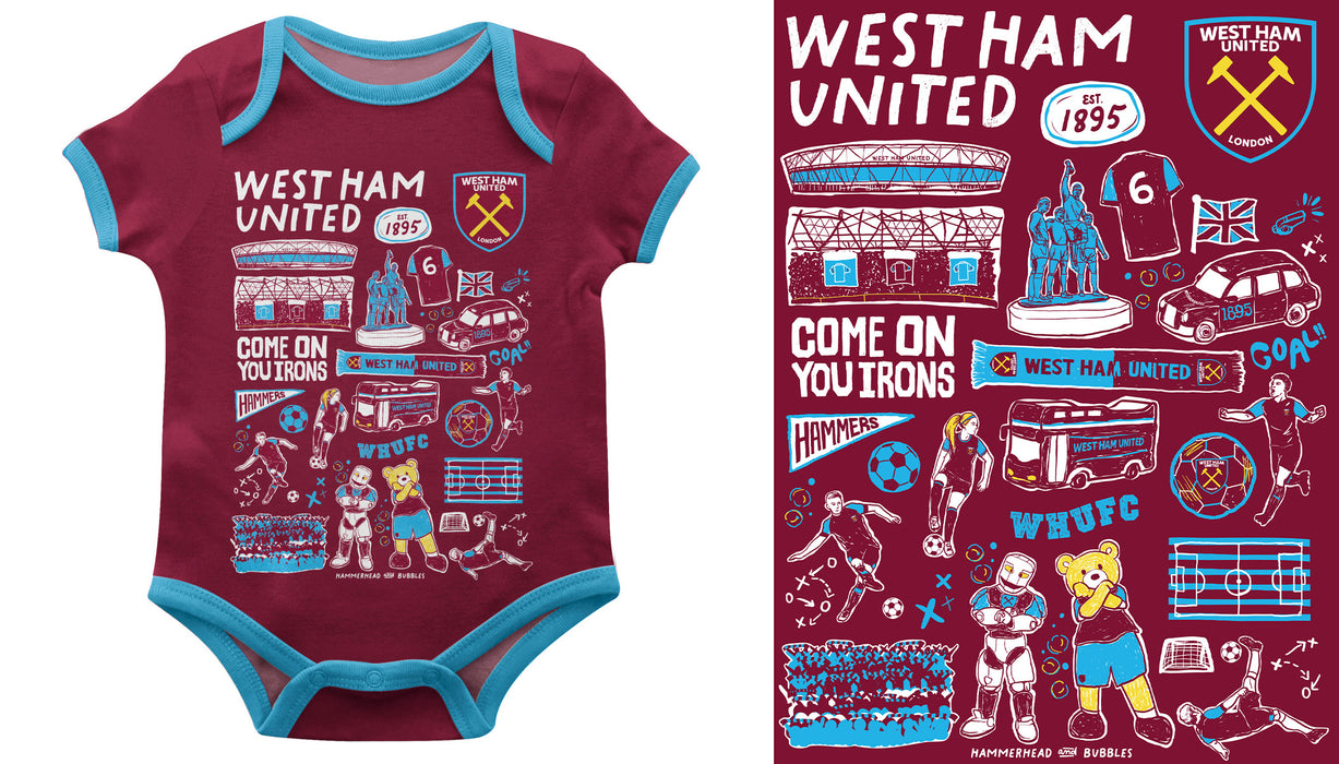 West Ham United Vive La Fete Impressions Artwork Bodysuit - Maroon - Vive La Fête - Online Apparel Store