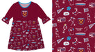 West Ham United Vive La Fete Girls Impressions Artwork Amy Dress With Stripes On Skirs - Maroon - Vive La Fête - Online Apparel Store