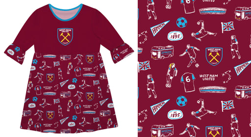 West Ham United Vive La Fete Girls Impressions Artwork Amy Dress With Stripes On Skirs - Maroon - Vive La Fête - Online Apparel Store