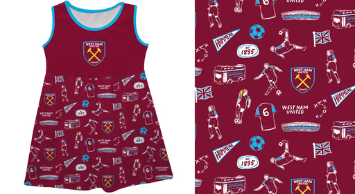 West Ham United Tank Dress Girls Maroon Logo and Repeat Print Hand Sketched Impressions Artwork - Vive La Fête - Online Apparel Store
