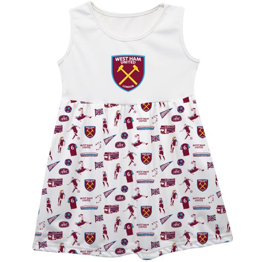 West Ham United Girls Repeat Print Impressions White Sleeveless Tank Dress