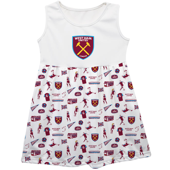West Ham United Girls Repeat Print Impressions White Sleeveless Tank Dress