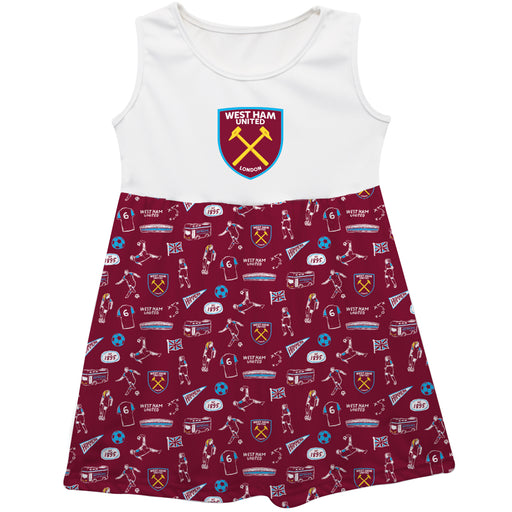 West Ham United Girls Repeat Print Impressions Maroon Sleeveless Tank Dress
