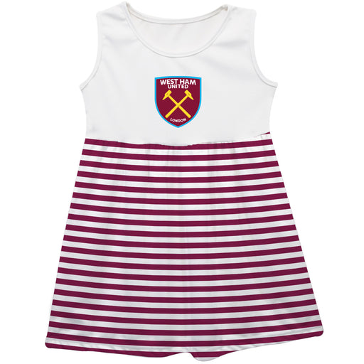 West Ham United Girls White Sleeveless Tank Dress Maroon Stripes on Skirt
