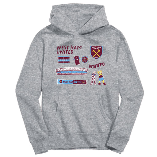 West Ham United Youth Grey Pullover Cotton Hoodie