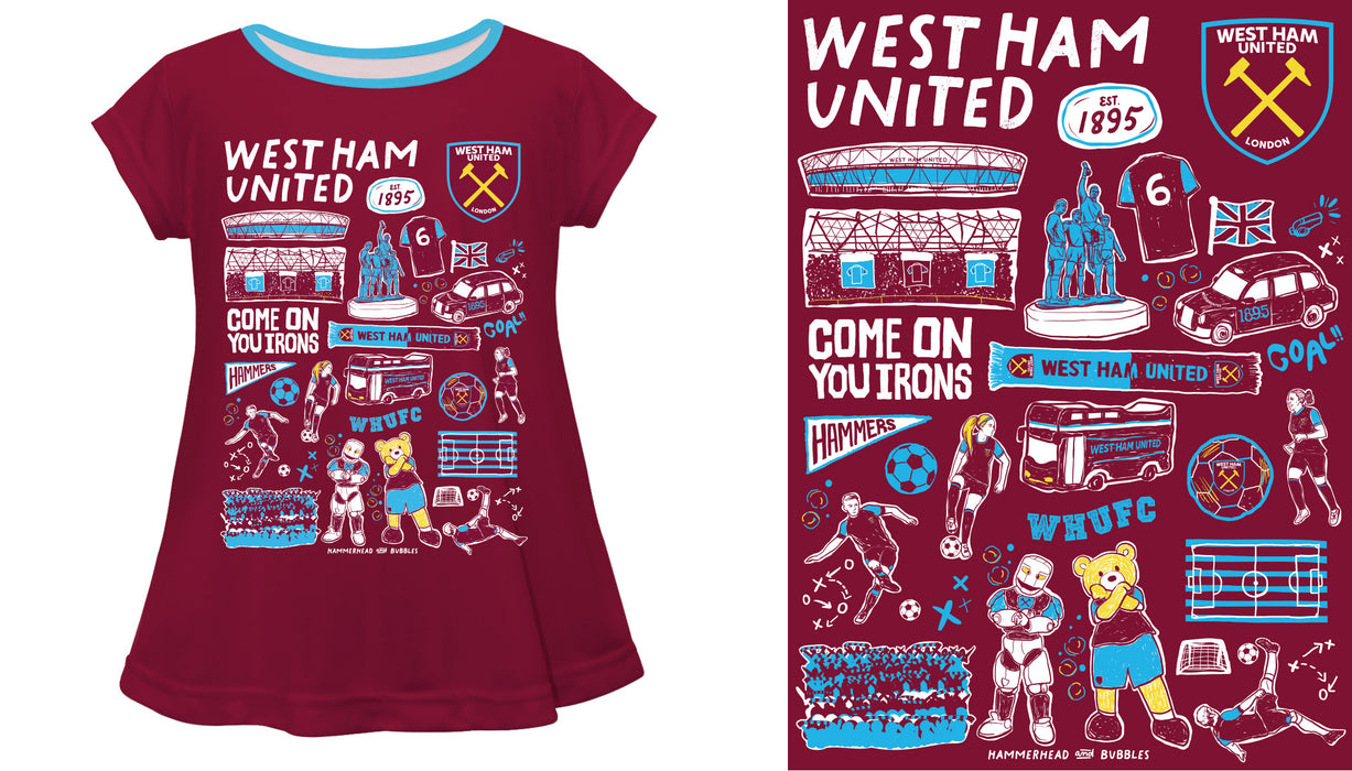West Ham United Vive La Fete Girls Impressions Artwork A-Line Top - Maroon - Vive La Fête - Online Apparel Store