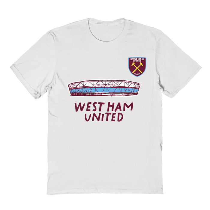 West Ham United Impressions Artwork White Youth Cotton T-Shirt