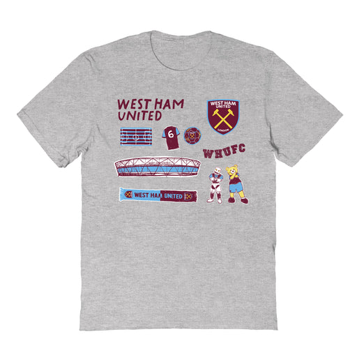 West Ham United Impressions Artwork Grey Youth Cotton T-Shirt
