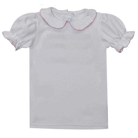White Knit Short Sleeve Peter Pan Collar Girls Blouse