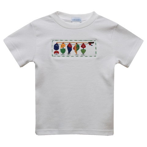Lures Smocked White Knit Short Sleeve Boys Tee Shirt