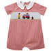 Firetruck Smocked Cardinal Red Gingham Boys Bubble Short Sleeve