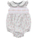 Geometric Smocked White Print Flower Peter Pan Collared Bubble