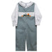 Tractor with Pumpkins Smocked Hunter Green Gingham Boys Long Jon Jon and Long Sleeve White Shirt