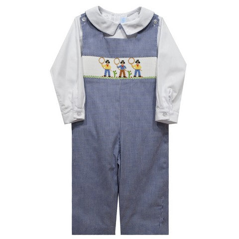 Cowboys Smocked Navy Gingham Boys Long Jon Jon and Long Sleeve White Shirt