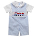 Valentine's Train Smocked Light Blue Gingham Boys Shortall and Short Sleeve White Shirt