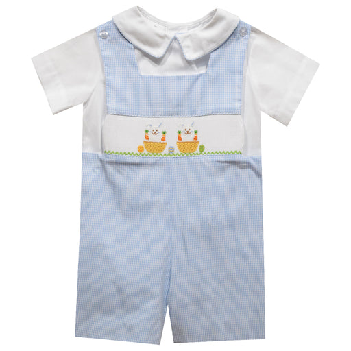 Easter Bunny Smocked Light Blue Check Short Sleeve Boys Shortall and Shirt