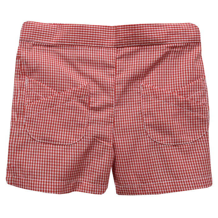 Red Cardinal Gingham Girls Short With Tulip Pockets - Vive La Fête - Online Apparel Store