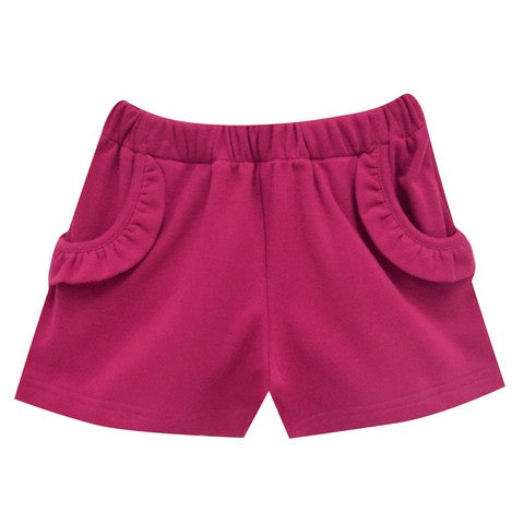 Hot Pink Knit Girls Short with Pockets with Ruffle