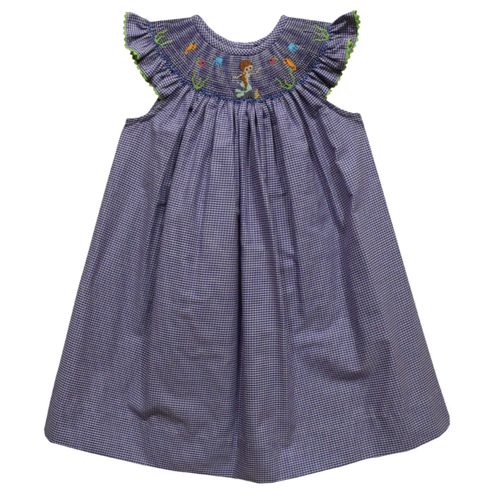 Mermaid Smocked Purple Check Bishop Girls Angel Wing - Vive La Fête - Online Apparel Store