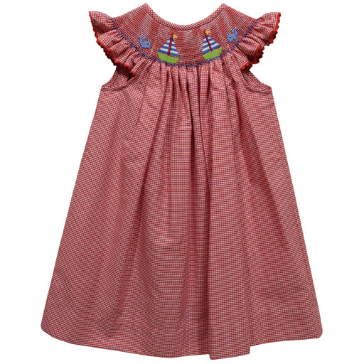 Sailboat Smocked Red Cardinal Check Bishop Girls Angel Wing - Vive La Fête - Online Apparel Store